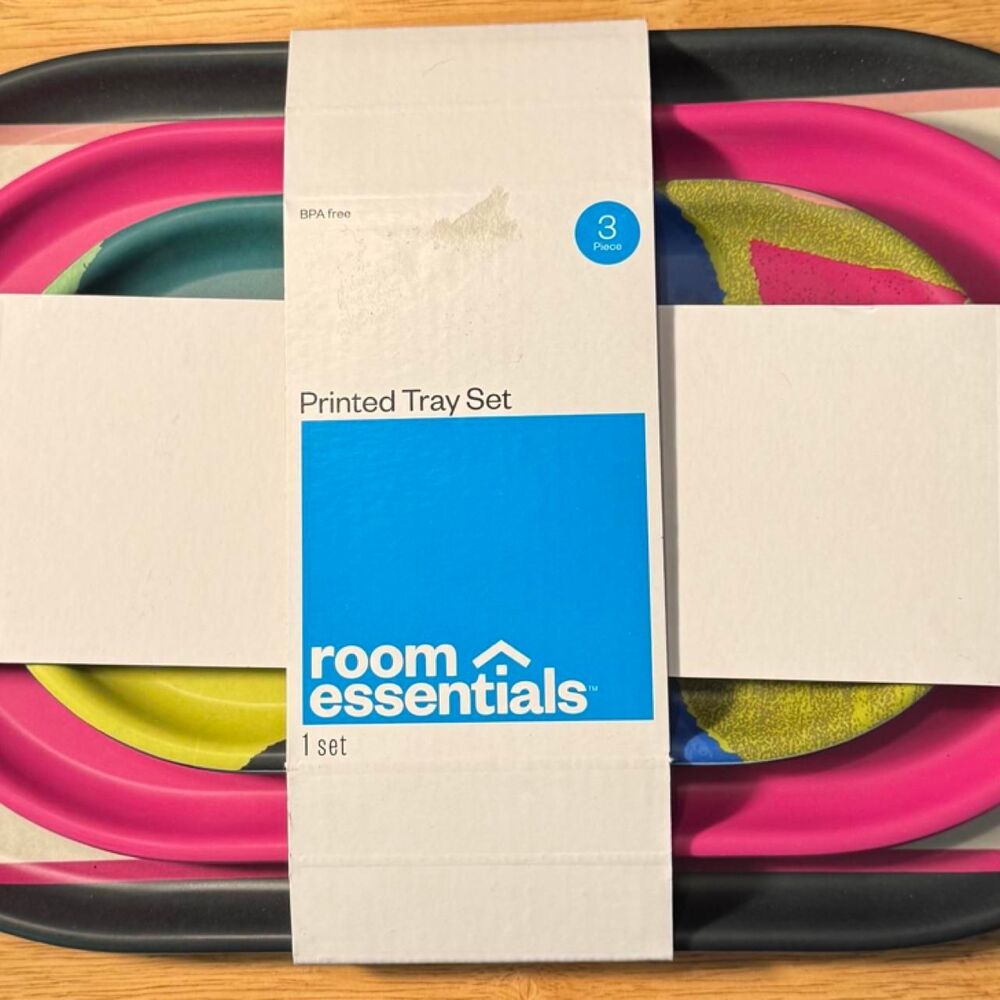 Room Essentials Nesting Tray Set 3 Bamboo Melanine